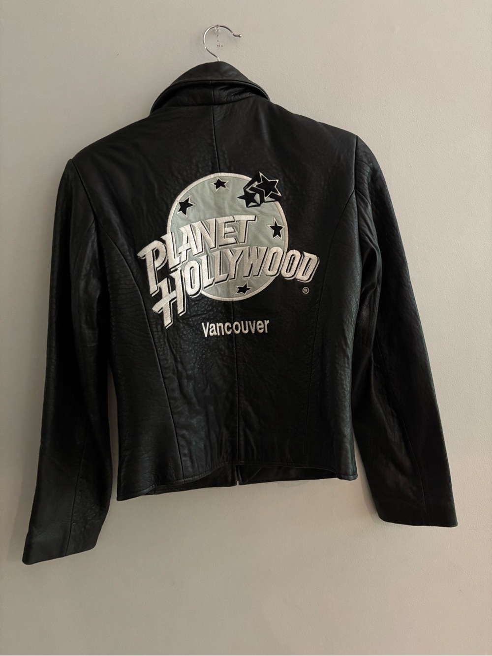Planet Hollywood Vancouver Black Leather Jacket Size Small Vintage 1990s Classic